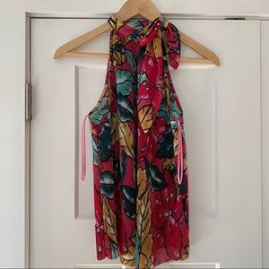 Maeve by Anthropologie tie-neck ribbed floral top